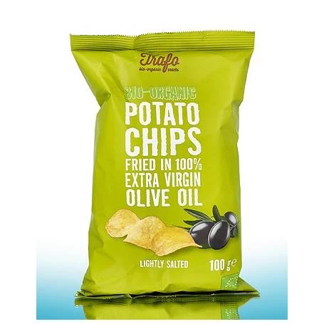 Chipsuri de cartofi prajite în ulei de masline extravirgin, putin sarate, eco-bio, 100g Trafo