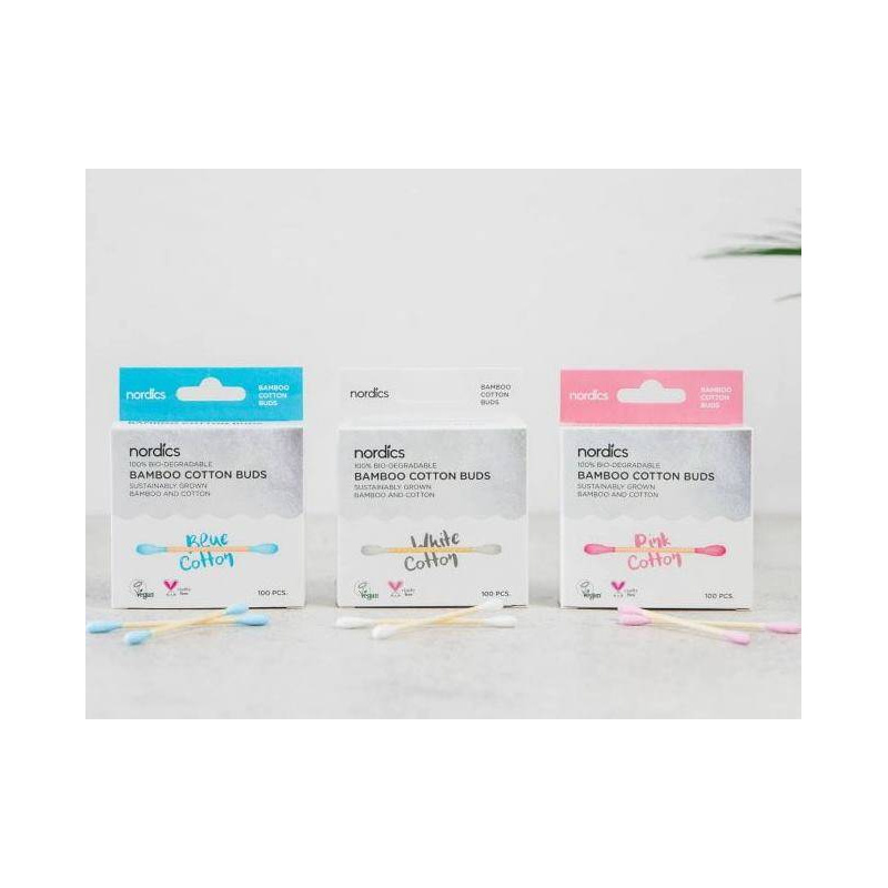 BETISOARE DIN BUMBAC SI BAMBUS 100buc, Nordics Oral Care - Albastru