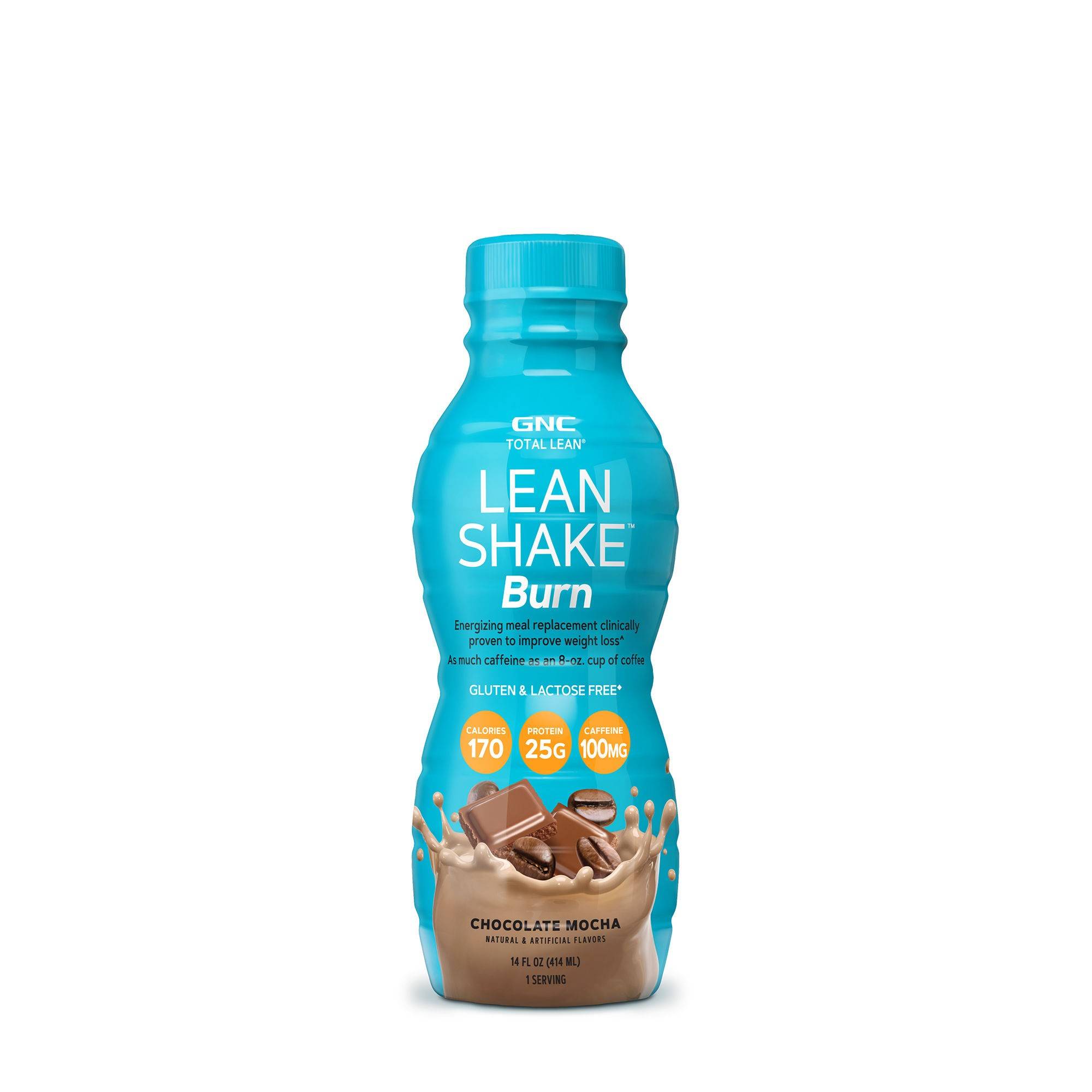 Total lean lean shake burn, shake proteic rtd cu aroma de ciocolata si cafea, 414ml - gnc