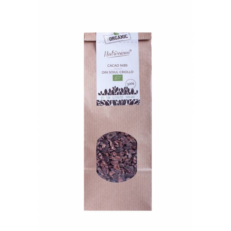 Cacao Nibs, miez boabe de cacao, cruda criollo, eco-bio, 200g -