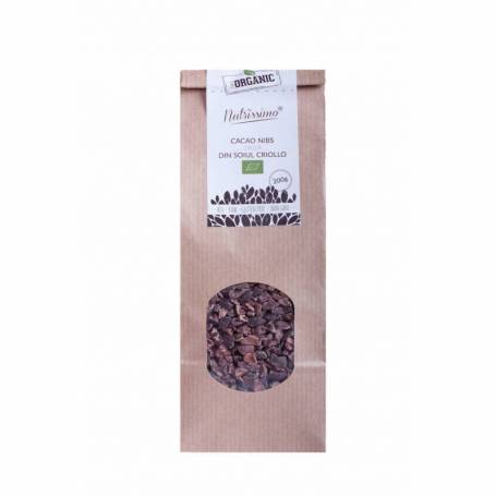 Cacao Nibs, miez boabe de cacao, cruda criollo, eco-bio, 200g - Nutrissimo