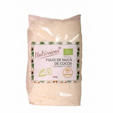 Fulgi de cocos integrali grasi raw, eco-bo, 800g - Nutrissimo