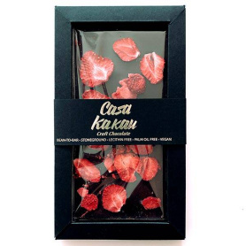 Ciocolata vegana artizanala cu capsuni liofilizate, 70g - Casa Kakau