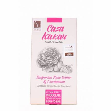 Ciocolata vegana cu apa de trandafir si cardamom, 70g - Casa Kakau