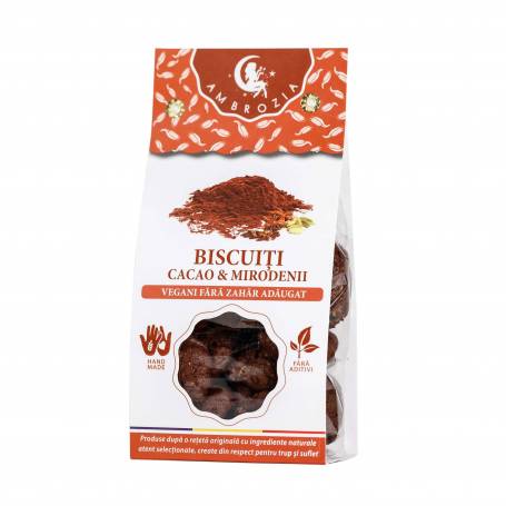 BISCUITI VEGANI CU CACAO SI MIRODENII, fara zahar – 130g - Hiper Ambrozia