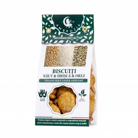 BISCUITI VEGANI CU NAUT, HRISCA SI OREZ, fara zahar, fara gluten  – 130g - Hiper Ambrozia