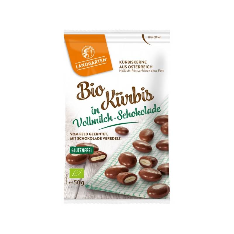 Seminte de dovleac in ciocolata cu lapte, fara gluten, eco-bio, 50g
