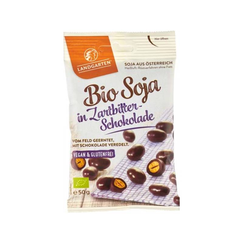 Boabe de soia invelite in ciocolata amaruie, fara gluten, eco-bio,