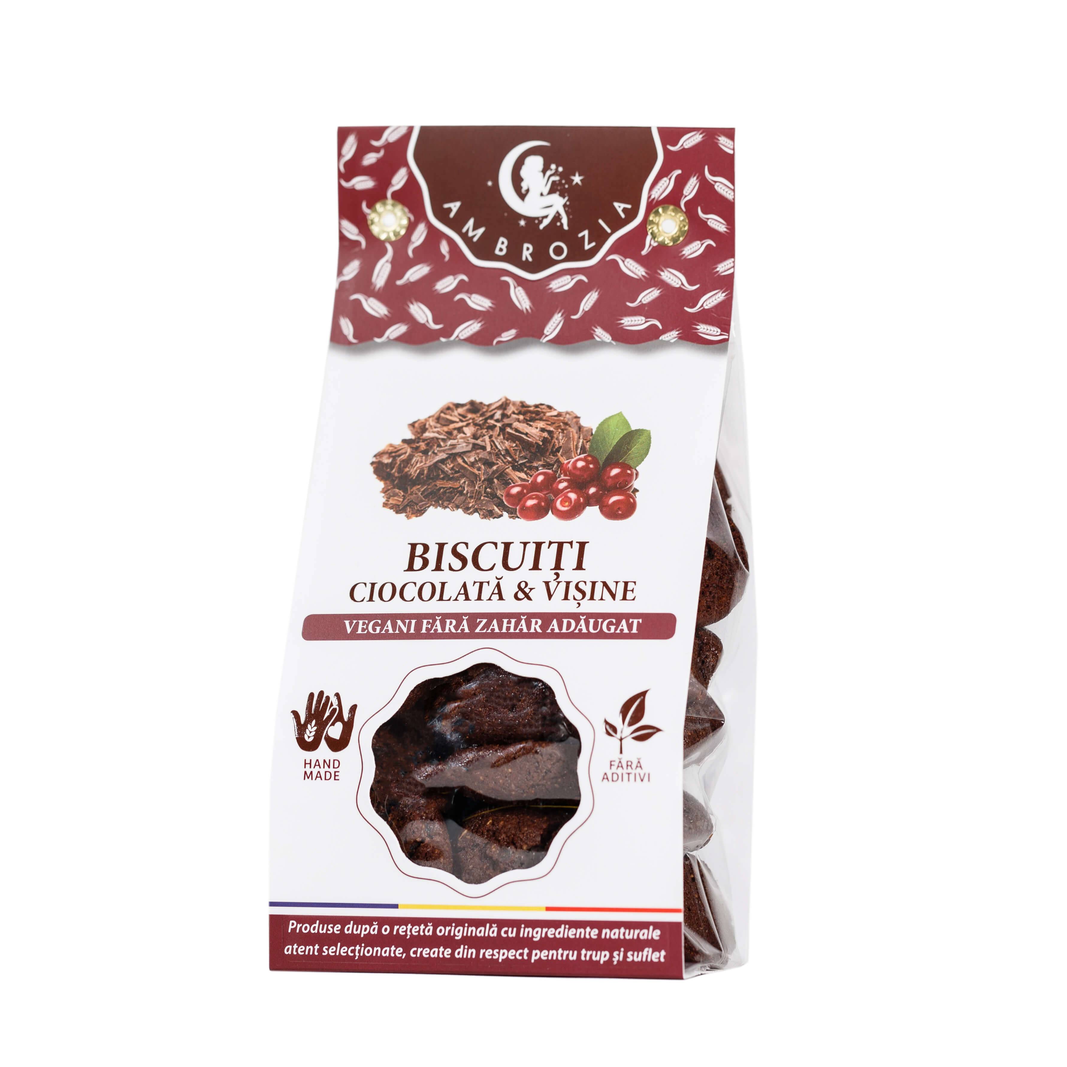 Biscuiti Vegani Cu Ciocolata Si Visine, Fara Zahar, 130g - Hiper Ambrozia