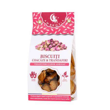 BISCUITI VEGANI CU COACAZE SI TRANDAFIRI, fara zahar – 130g - Hiper Ambrozia