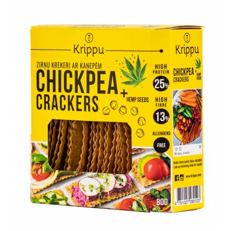 Crackers din naut cu seminte de canepa, 80g - Krippu
