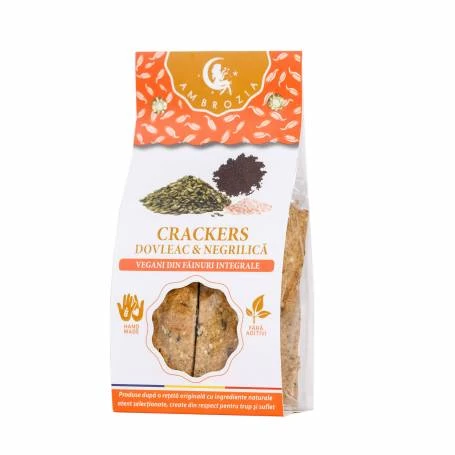 CRACKERS VEGANI CU DOVLEAC SI NEGRILICA – 125g - Hiper Ambrozia