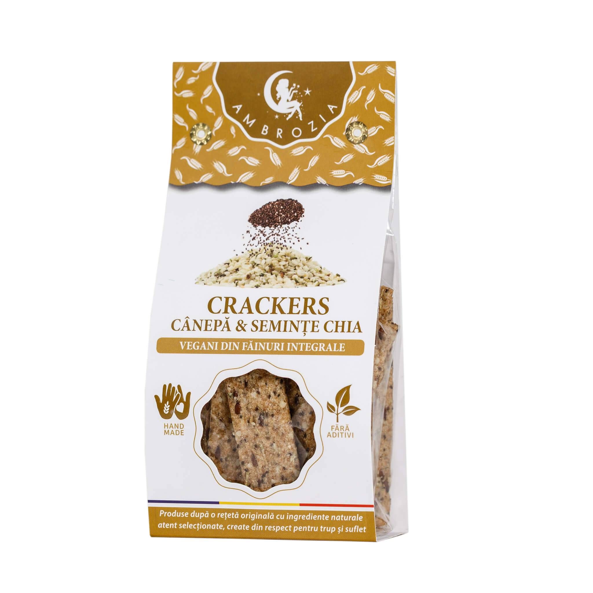 Crackers vegani cu seminte de canepa, in si chia – 125g - hiper ambrozia