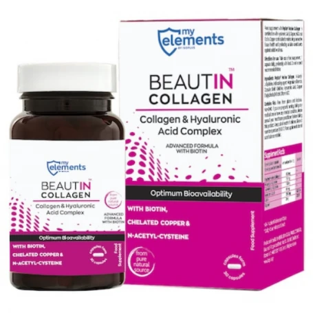 BEAUTIN COLLAGEN CAPSULE cu ACID HIALURIONIC SI BIOTINA 30cps - My Elements - ISOPLUS
