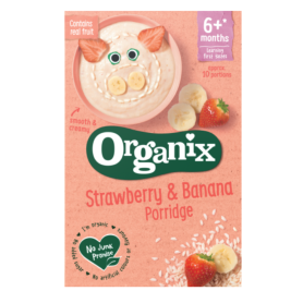 Cereale din orez, porumb, banane si capsuni cu vitamina B1, +6 luni, 120g - Organix