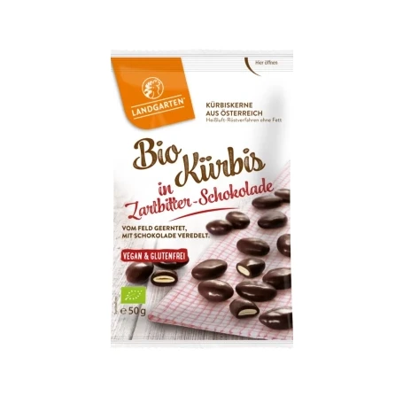Seminte de dovleac in ciocolata neagra, eco-bio, 50g - Landgarten