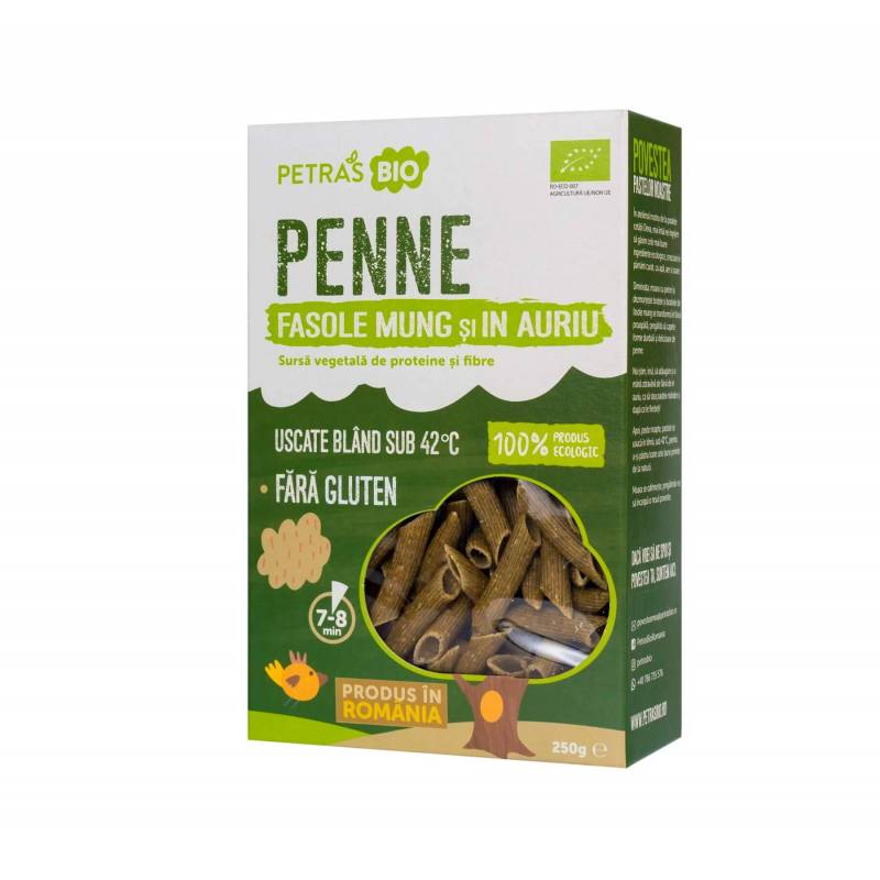 Penne din FASOLE MUNG si IN AURIU eco-bio 250g - Petras