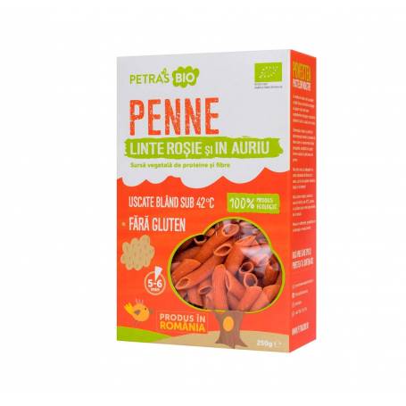 Penne din LINTE ROSIE si IN AURIU eco-bio 250g - Petras