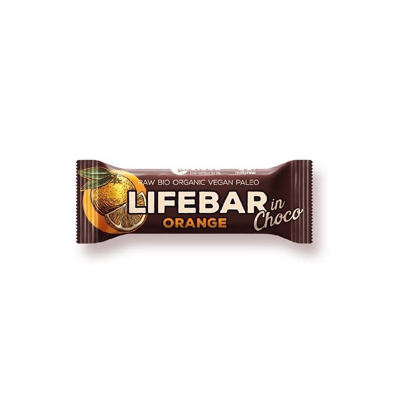 Baton cu portocale in ciocolata raw, fara gluten, eco-bio, 50g -
