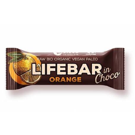 Baton cu portocale in ciocolata raw, fara gluten, eco-bio, 50g - Lifebar