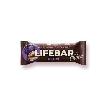 Baton cu prune in ciocolata raw, fara gluten, eco-bio, 40g - Lifebar