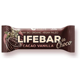 Baton cu cacao si vanilie in ciocolata raw, fara gluten, eco-bio, 40g - Lifebar