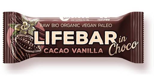 Baton cu cacao si vanilie in ciocolata raw, fara gluten, eco-bio, 40g - lifebar