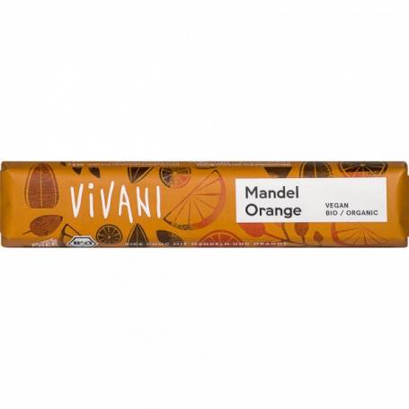 Baton de ciocolata cu migdale, portocale si lapte de orez, eco-bio, 35g - Vivani