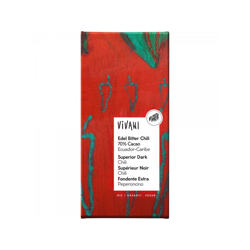 Ciocolata amara cu cacao 70% si chilli, eco-bio, 100g - Vivani