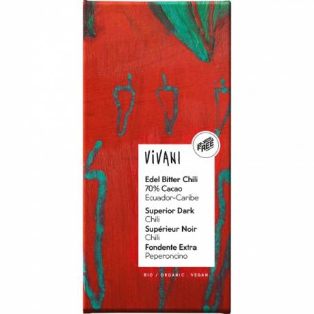 Ciocolata amara cu cacao 70% si chilli, eco-bio, 100g - Vivani