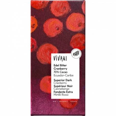 Ciocolata amaruie cu 70% cacao si merisoare, eco-bio, 100g - Vivani