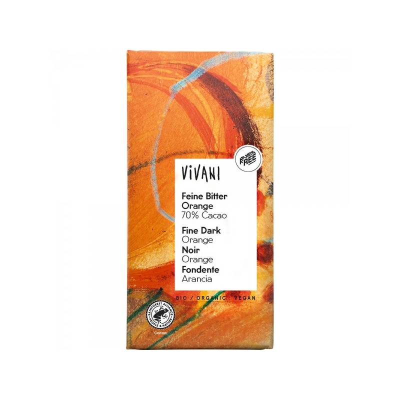 Ciocolata amaruie cu cacao 70% si ulei de portocale, eco-bio, 100g -