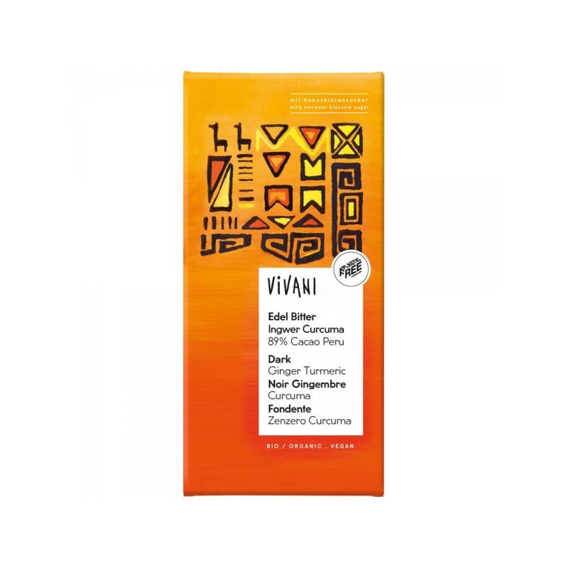 Ciocolata neagra cu ghimbir, curcuma si zahar de cocos, eco-bio, 80g