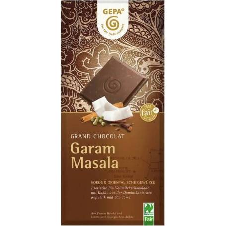 Ciocolata cu lapte, cocos si condimente orientale - Garam Masala, eco-bio, 100 g, Fairtrade - Gepa