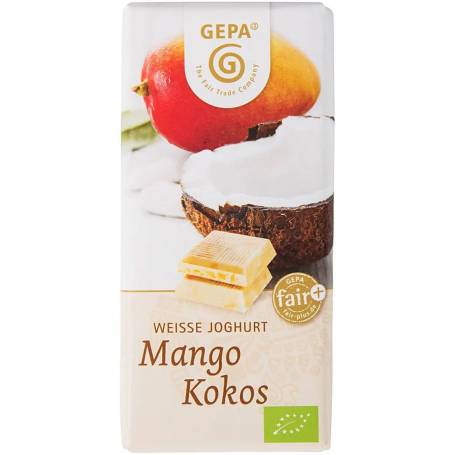 Ciocolata alba cu iaurt, mango si cocos, eco-bio, 40 g, Fairtrade - Gepa