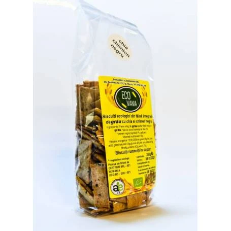 Biscuiti integrali cu chia si chimen negru, eco-bio, 200g - Ecomania