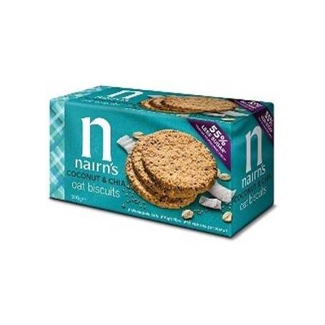 Biscuiti din ovaz integral cu cocos si seminte de chia 200g - Nairn’s