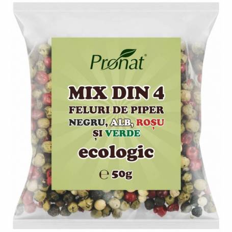 Mix din 4 feluri de piper negru, alb, rosu si verde Eco-Bio 50g - Pronat