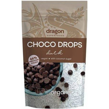 Choco drops Dark ciocolata neagra, eco-bio, 200g - Dragon Superfoods