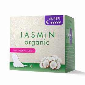 Absorbante de noapte cu bumbac organic si aripioare, 5 picaturi, 8buc - Jasmin Organic