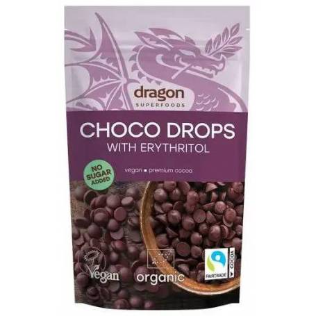 Choco drops cu erythritol, eco-bio, 200g - Dragon Superfoods