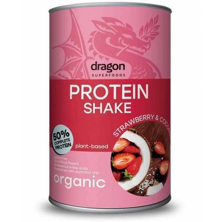 Shake proteic capsuni si cocos, eco-bio, 450g - Dragon Superfoods