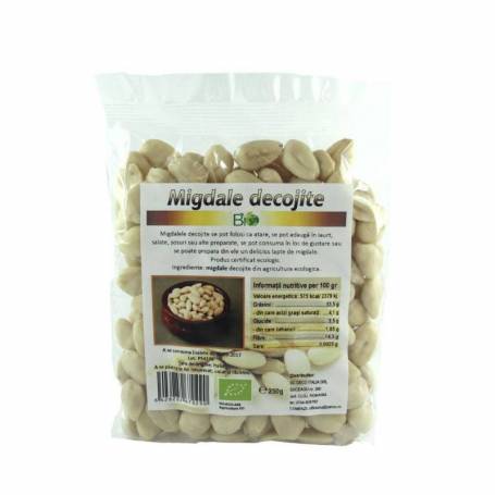 Migdale decojite crude albe, RAW, eco-bio, 250g - Deco Italia