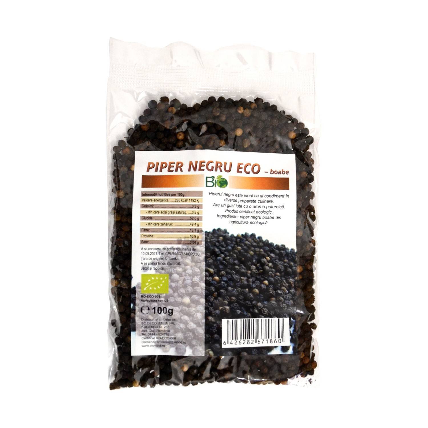 Piper negru boabe, eco-bio, 100g - deco italia