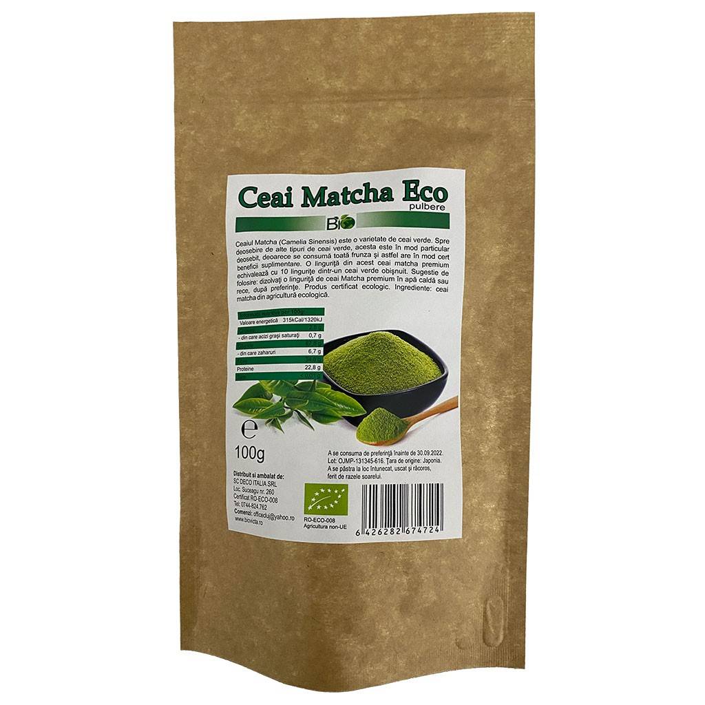 Ceai matcha pulbere, eco-bio, 100g - deco italia