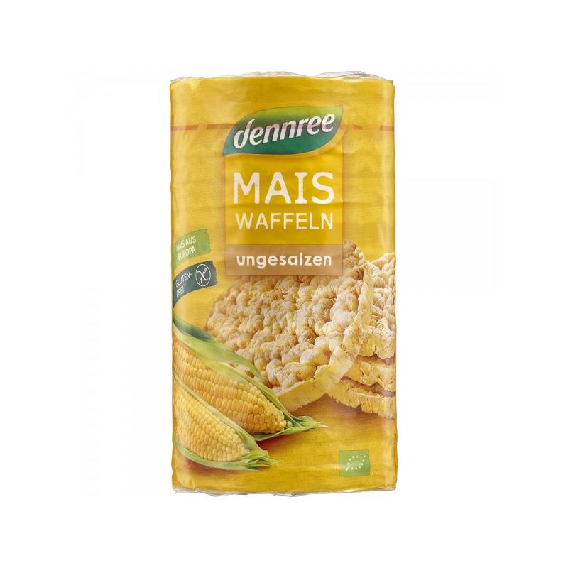 Vafe din porumb expandat, fara sare, fara gluten, 120g - Dennree