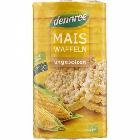 Vafe din porumb expandat, fara sare, fara gluten, 120g - Dennree