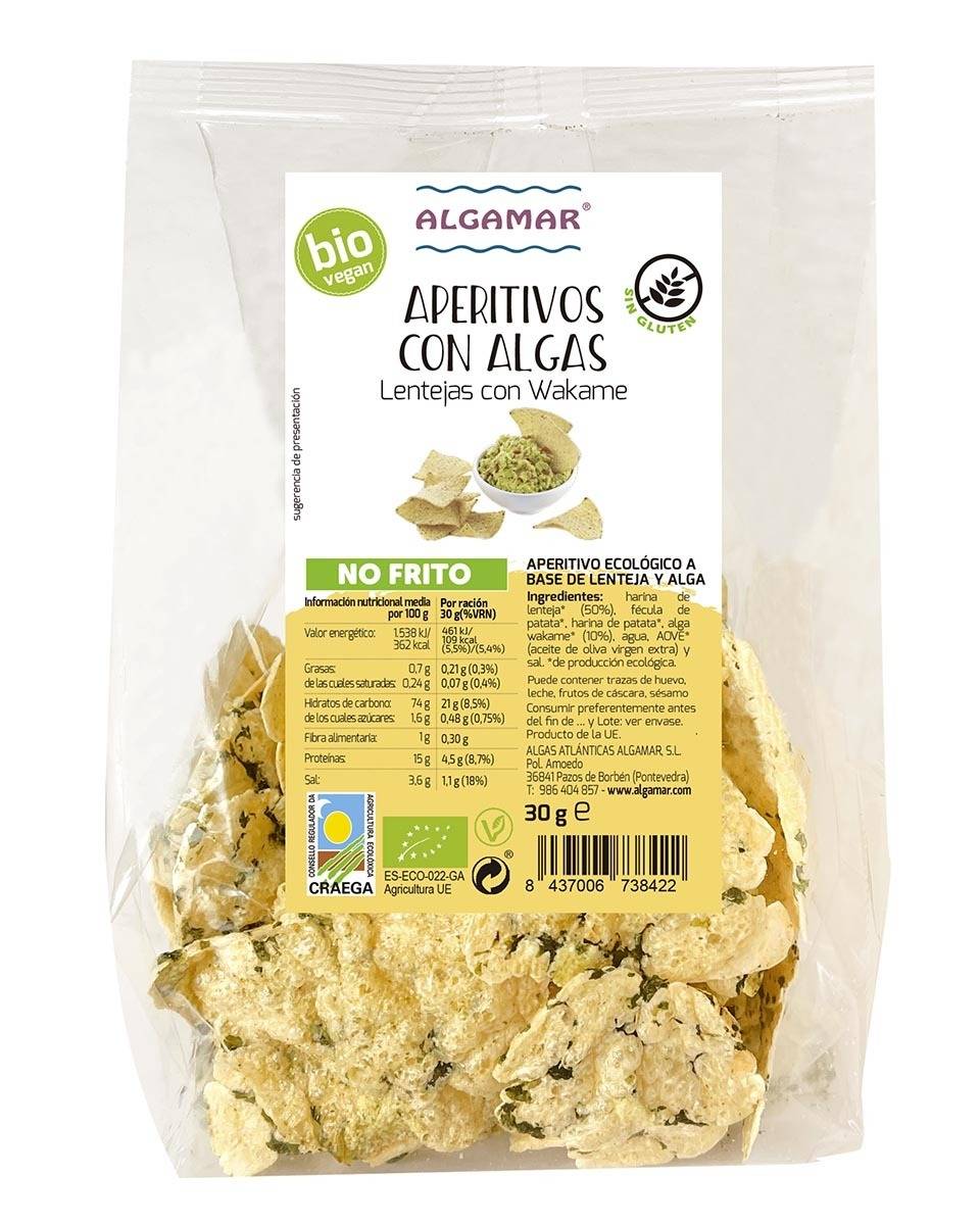 Chips de linte cu alge wakame, eco-bio, 30g - algamar