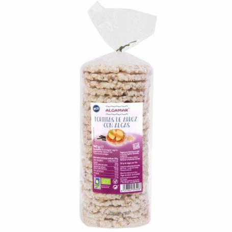 Rondele de orez brun cu alge marine fara sare, eco-bio, 140g - Algamar