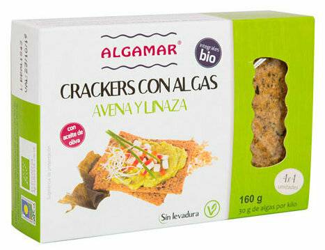 Crackers cu ovaz, seminte de in si alge marine, eco-bio, 160g - algamar